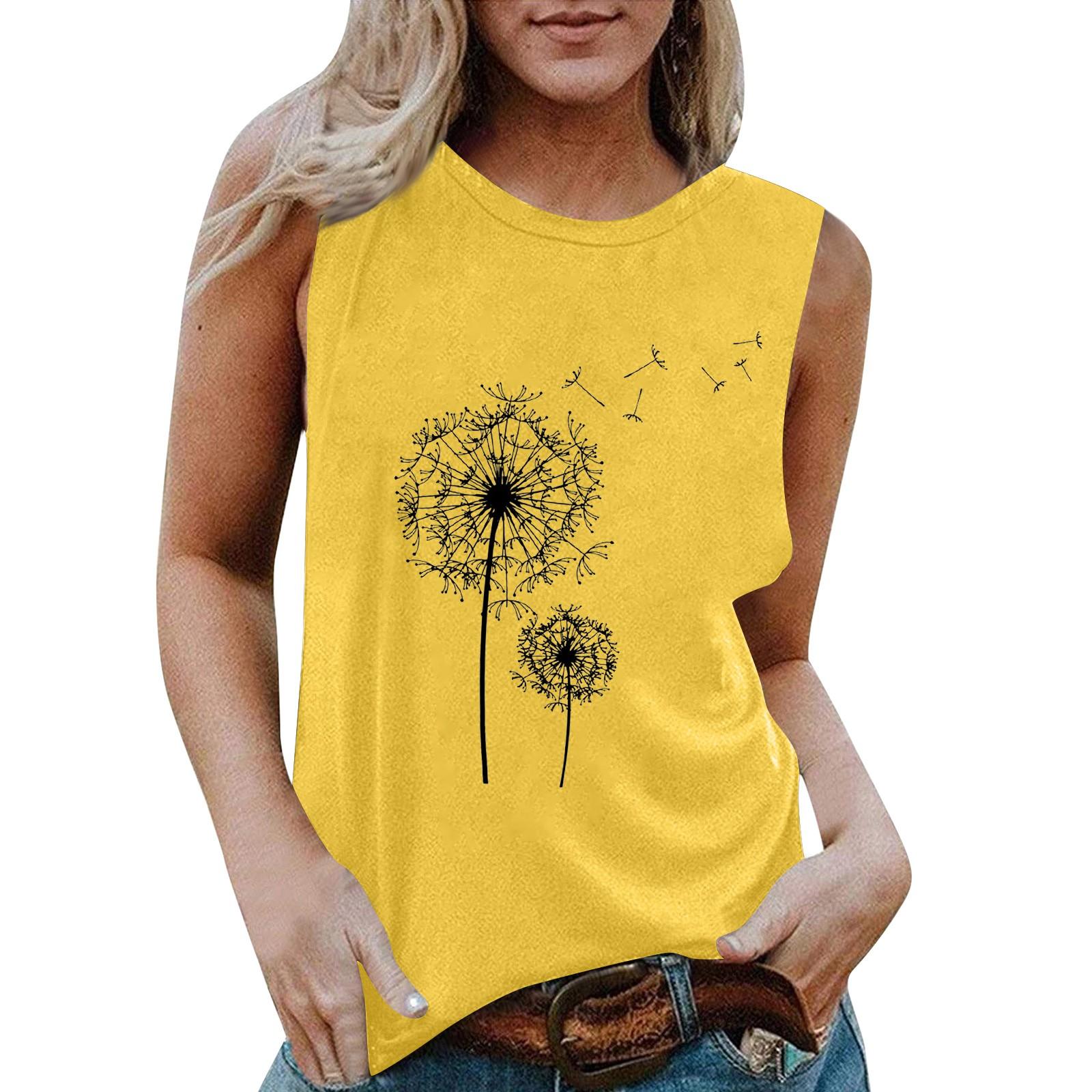 

Женская повседневная майка без рукавов с круглым вырезом и цветочным принтом XL жёлтый