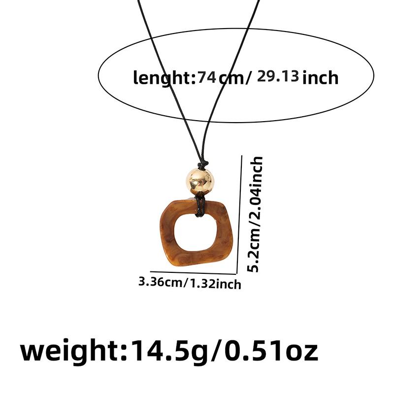 Resin Round Hollow Pendant Necklaces For Women Trendy Black Leather Rope Long Sweater Chain Necklaces Party Jewelry