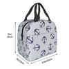 Maritime Pattern Of Blue Anchors On Light Gray Insulated Lunch Bag for Women Children Portable Food Boxes Thermal Lunch Box Tote