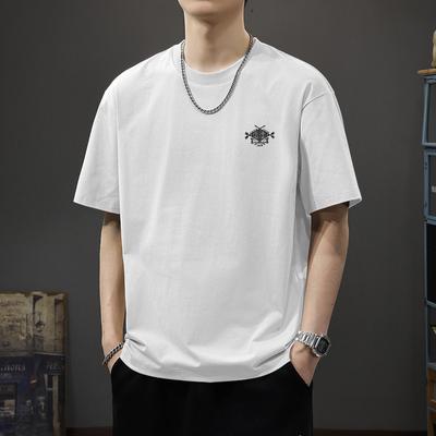 Retro Kurzarm-T-Shirt für Herren Sommer-Mode Marke Reines Baumwoll-T-Shirt mit Modischem Muster