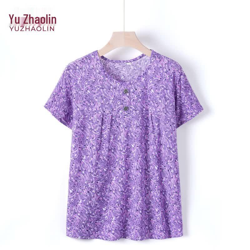 YUZHAOLIN Women s Summer Floral Short Sleeve Round Neck Plus Size Top 2XL