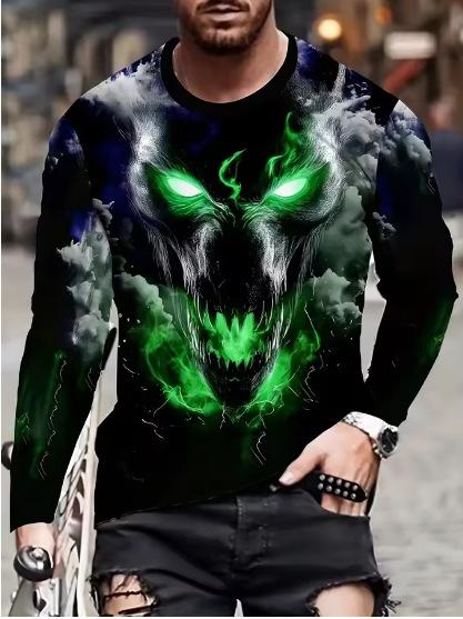 2025 New Fashion 3D Skull Printing Long Sleeve Hip Hop Trend Harajuku Men's Casual Top Men's Clothing