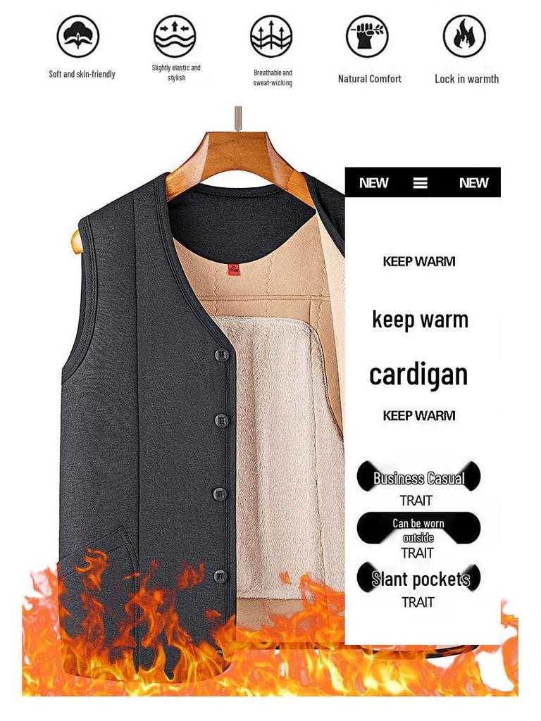 Winter Men's Thickened Cotton Vest: Mid-Aged & Elderly Wear