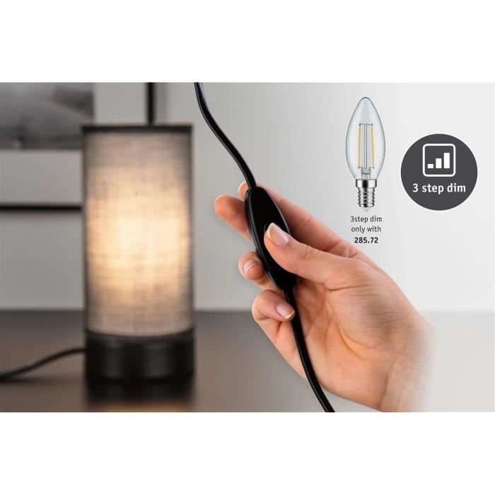 Lampe à poser - PAULMANN - Pia - Noir mat - 25W - Abat-jour en tissu
