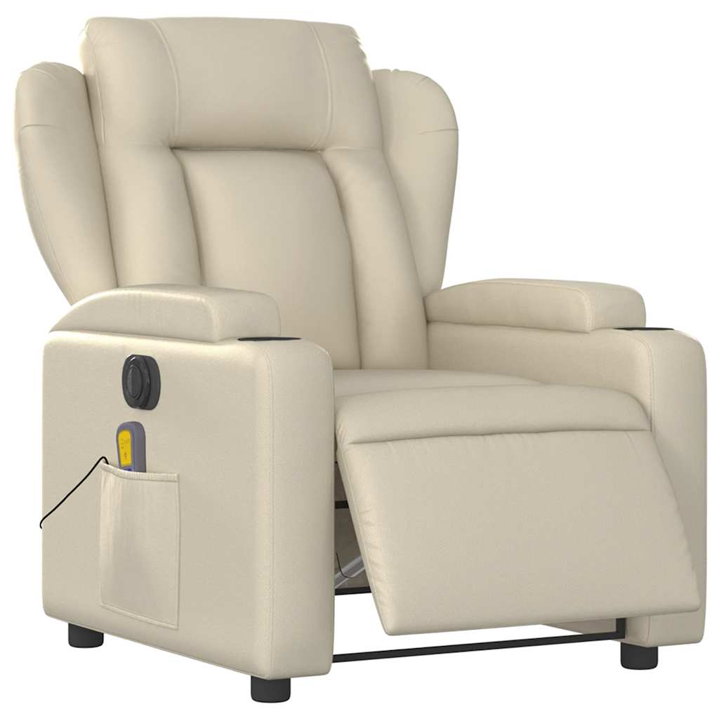 Electric Massage Chair Cream Faux Leather