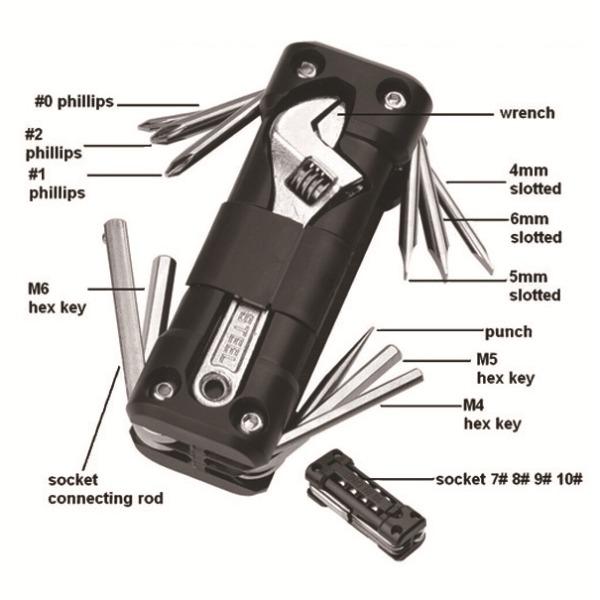 Multi functional combination tool, outdoor camping bicycle motorcycle tool multifunctional tool black