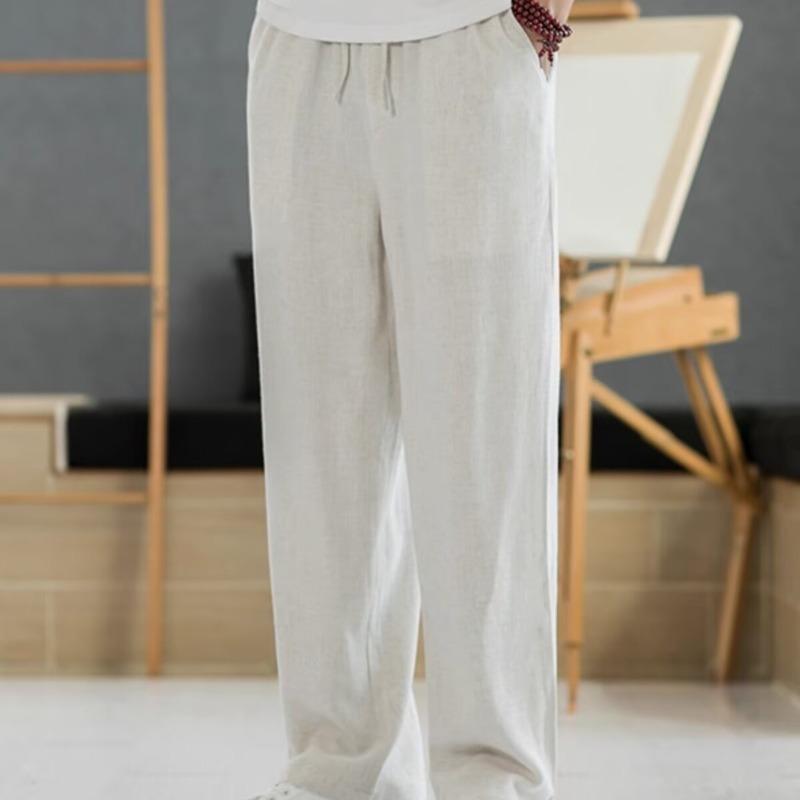 Cotton and Linen Pants Men's Summer Loose Straight Men's Retro Casual Trousers New Summer Thin Drape Casual Trousers