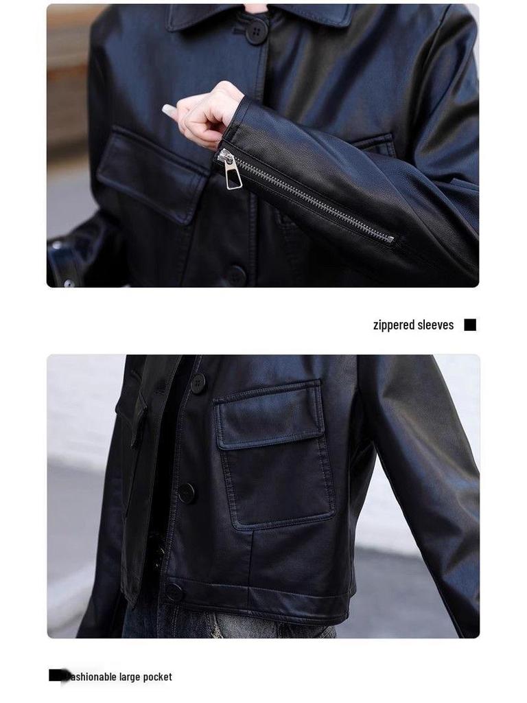 Women's Slimming Motorcycle Leather Jacket - Short, Versatile, Spring/Autumn 2025 Fashion for Petite Sizes