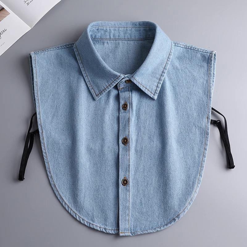 Denim Blue Fake Collar Solid Color Women Detachable Shirt Collar Spring Simple Turtleneck Dickie For Inner Clothe 38*35cm
