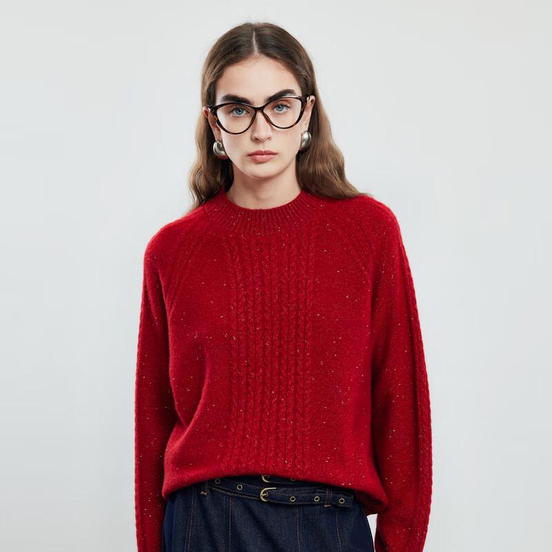 PALUOPO Women's Mock Neck Pure Cashmere Wheat Jacquard Sweater