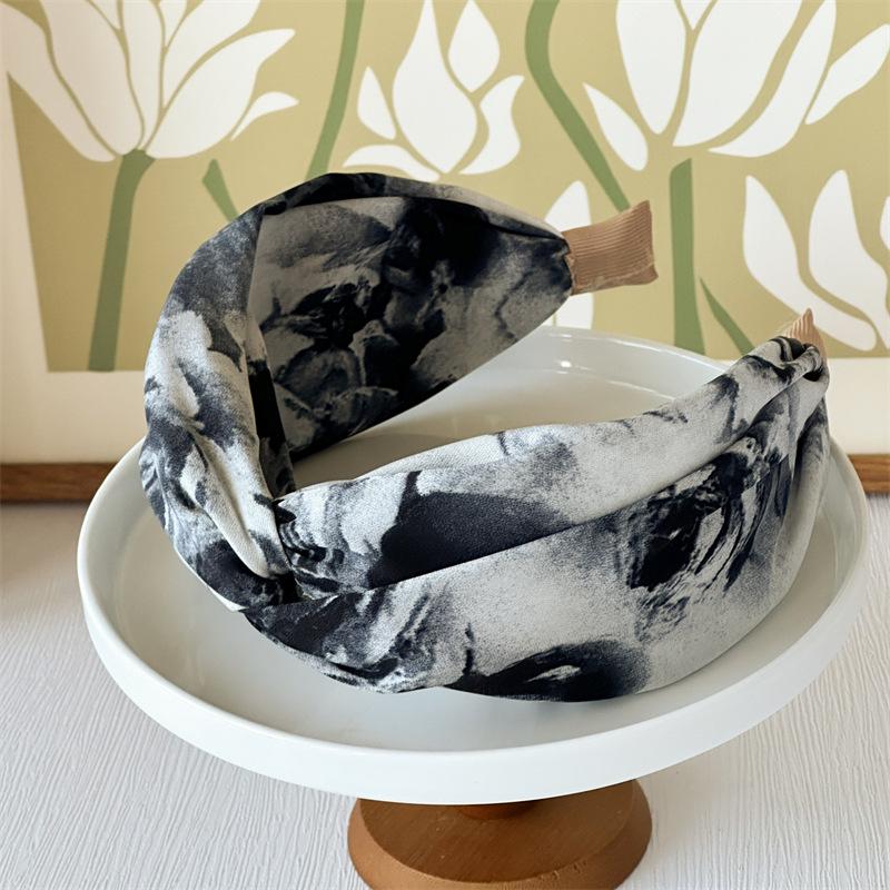 Bandeau large croisé rétro Tie-Dye Peinture à l'huile montante pour chignon de femme