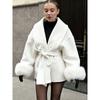 Women S Short Wool Coat With Tie Solid Color Long Sleeve French Style