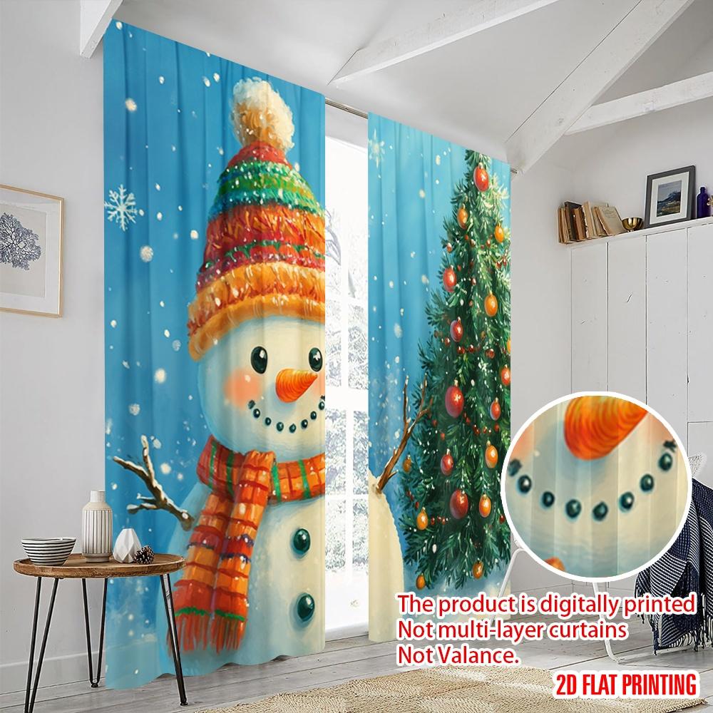 2pcs,2D Plane Printing Pattern Curtains Cute Snowman Christmas Tree_d (3) 100% Polyester (without Rod) All Seasons Perfect for