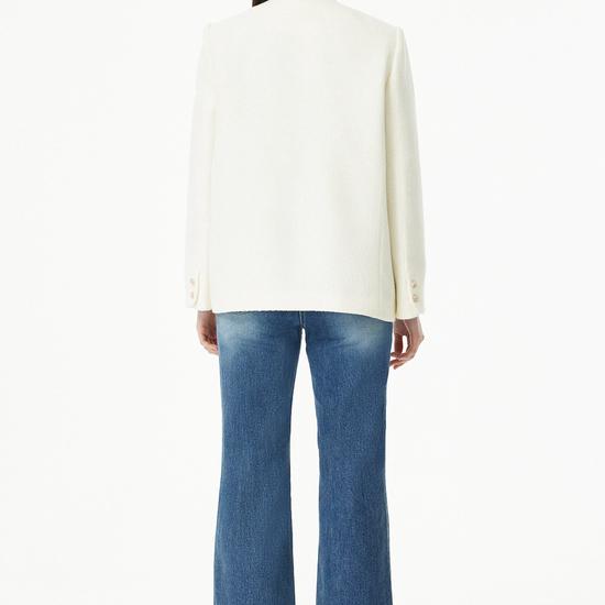 Out Pocket Notch Collar Tweed Jacket - Ivory
