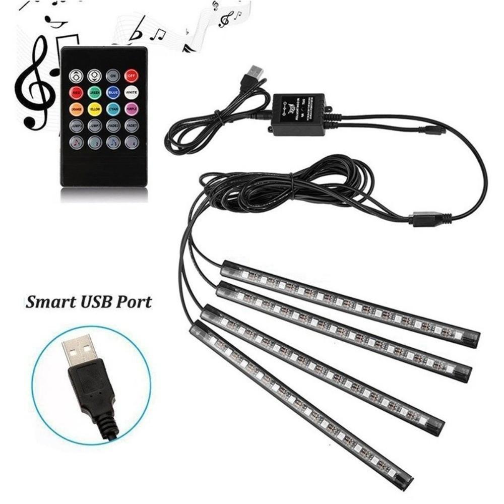 RGB Car LED Strip Lights 4 in 1 Car Interior LED Lights Car LED Footwell Lights  Car Floor Decor