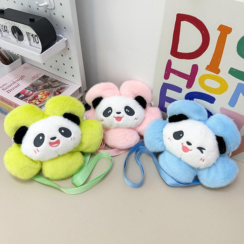 

Cute Panda Sunflower Claw Machine Doll Crossbody Bag for Girls 23*28*9cm, 115g