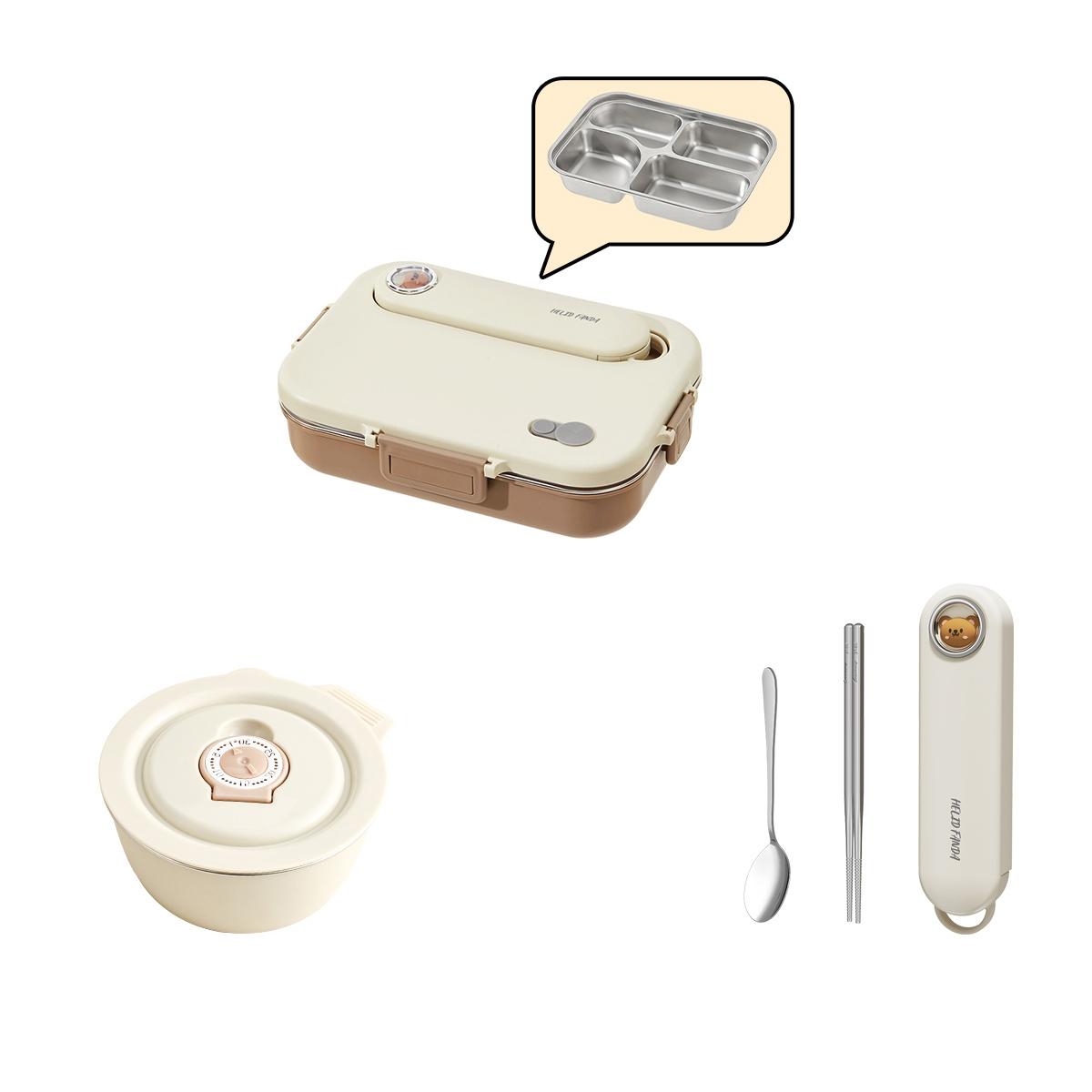 

WORTHBUY Microwave 304 Stainless Steel Bento Lunch Box For Student 1500Ml Detachable Large Capacity Sealed Food Container Set