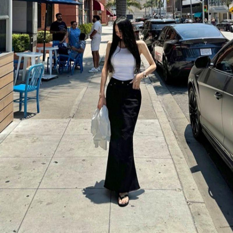 South korea Dongdaemun Autumn Fashion Commuter New White High Waist Slim fit Fishtail Split Skirt Solid Long dress