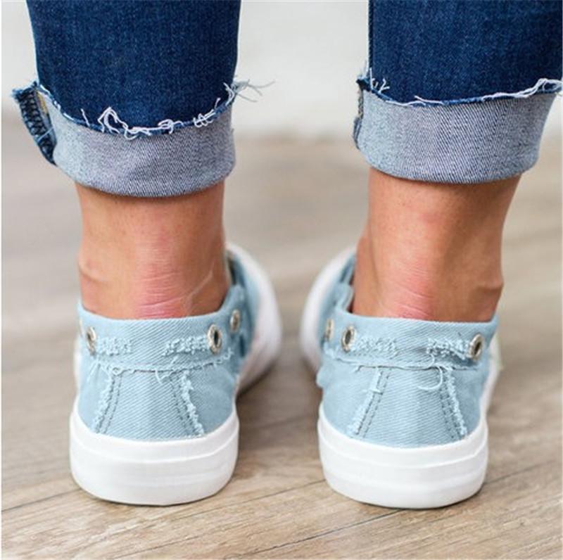 Special for large size single shoes, women's canvas loafers, denim zippers, one pedal, flat lazy shoes, casual board shoes.