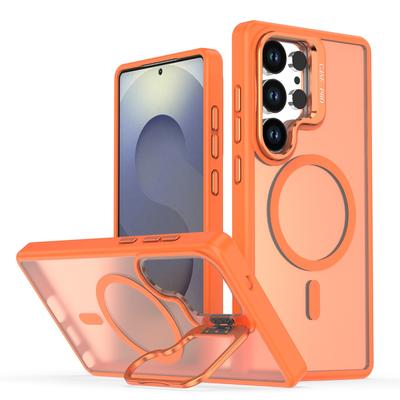 For Magsafe Magnetic Metal Lens Protection Stand Case For Samsung S26 S25 Edge S24 S23 S22 Ultra Plus FE Shockproof Cover Bumper