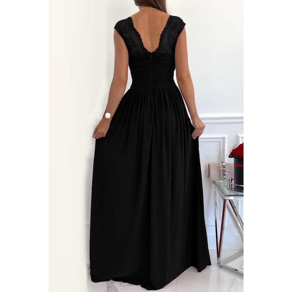 IHUASU Letní jarní bezrukávové dámské šaty s výstřihem do V a krajkou a rozparkem