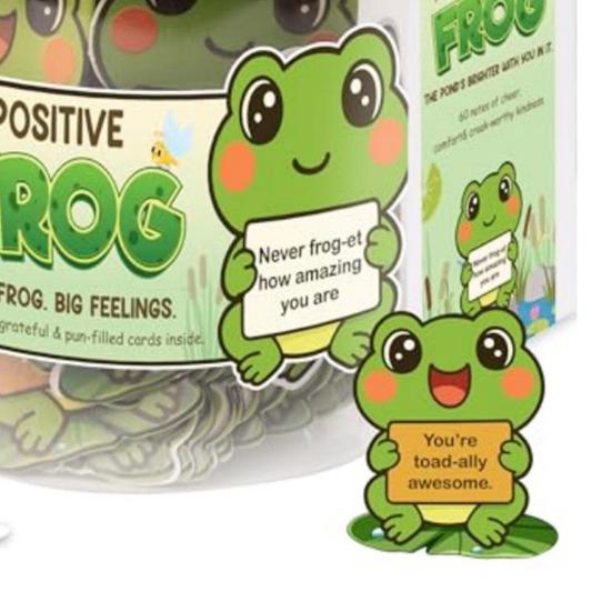 Positiv Groda Burk med 60 Affirmationskort Emotionellt Stöd Gåva för Kvinnor Män Tonåringar Vänner Kollegor Lärare Sjuksköterska