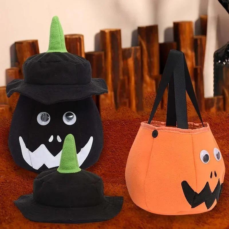 Halloween Luminous LED Pumpkin Bucket with Hat Lantern Ghost Festival Gift Happy Party Decoration Lamp Accessories