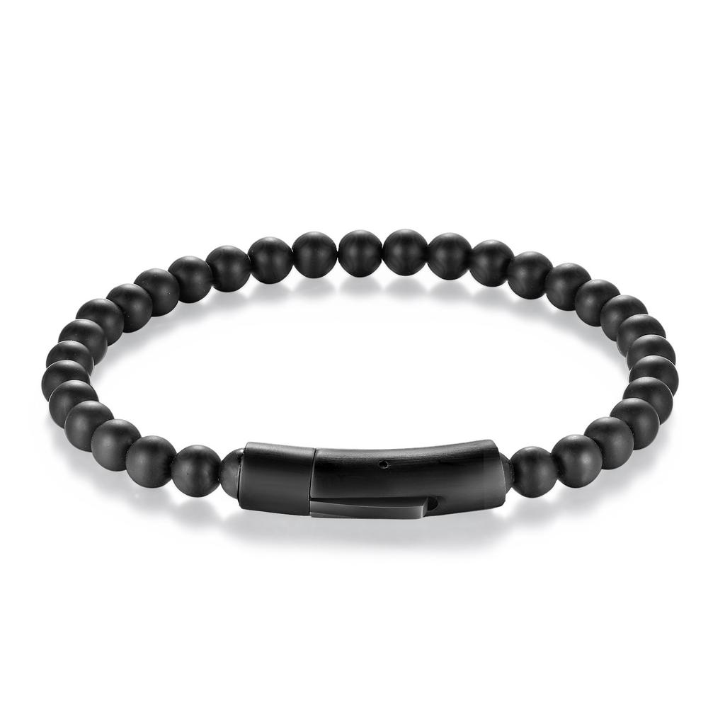 European and American Men's Multi-layer Bracelet Black Cowhide Woven, Natural Stone Matching, Genuine Leather Bracelet Leather Rope