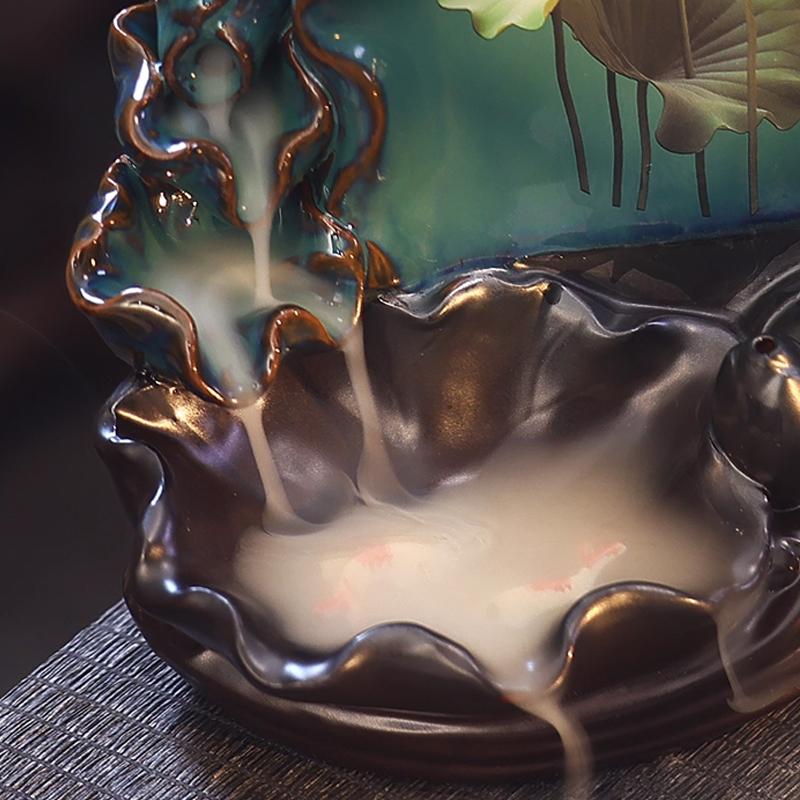 Reverse Flow Incense Burner Ornament Home Indoor Zen Tea Ceremony Chinese Style Lotus Pattern Aromatherapy Stove Decoration, 1Pc