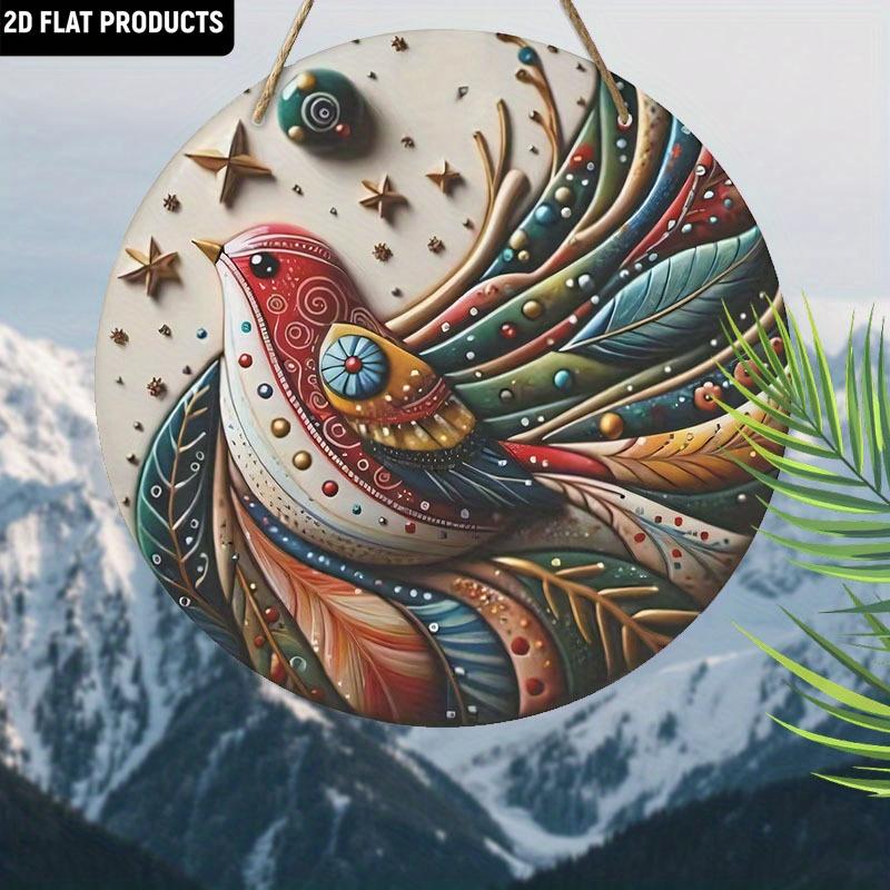 Bohemian buntes Vogel-Holzschild, Charmantes rundes Schild für die Haustür, Wanddekoration - Ideale Boho-Wohnkultur & Künstlerisches Geschenk
