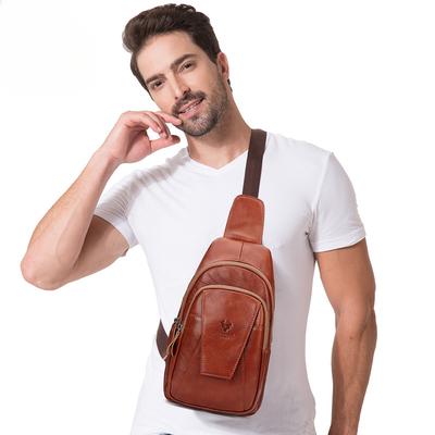 Herren Einzelschulter Brötchen Top Layer Rindsleder Umhängetasche Herren Leder Herren Pendler Brusttasche