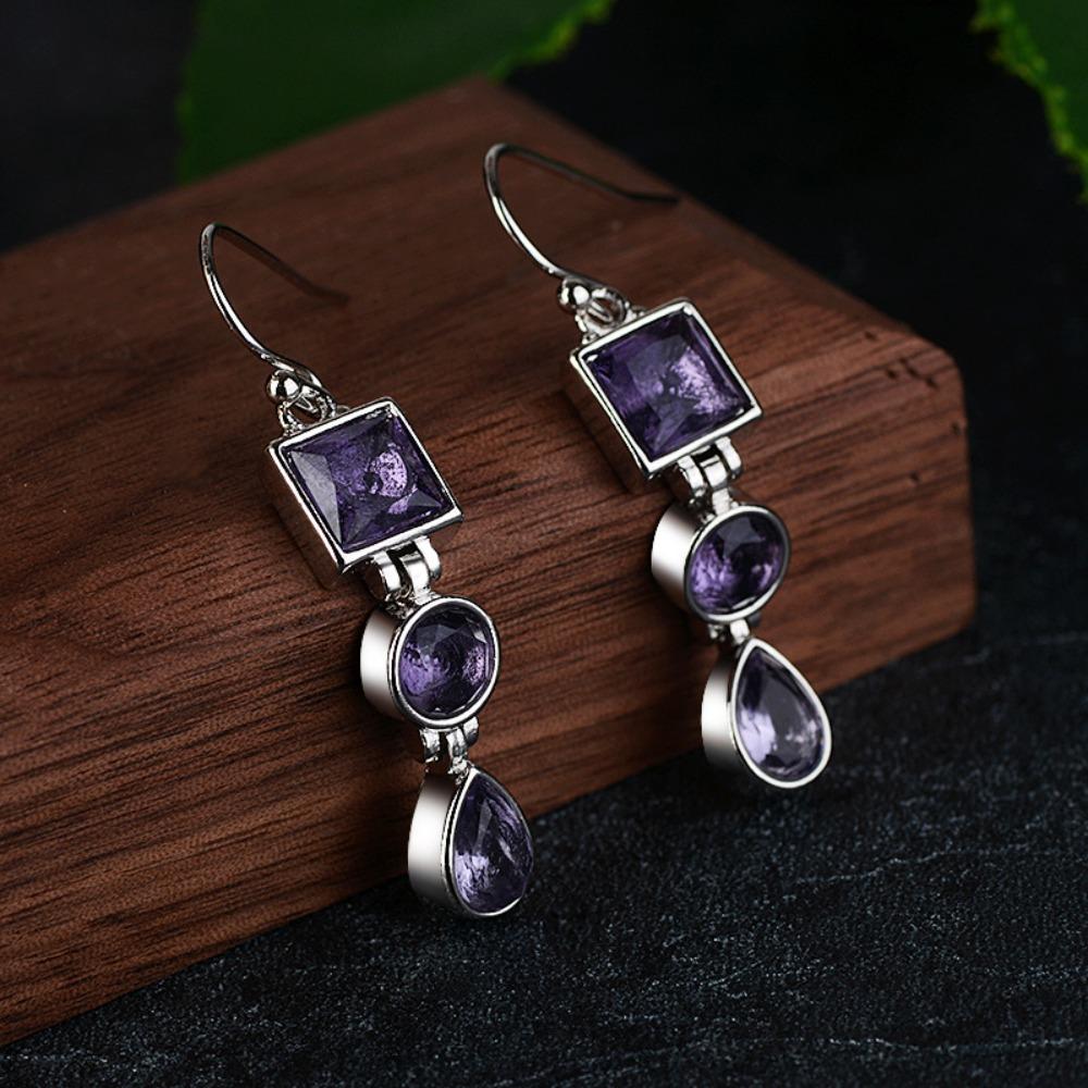 Lavender Amethyst Zircon Earrings Long Dangle Drop Earrings for Women Elegant Crystal Jewelry