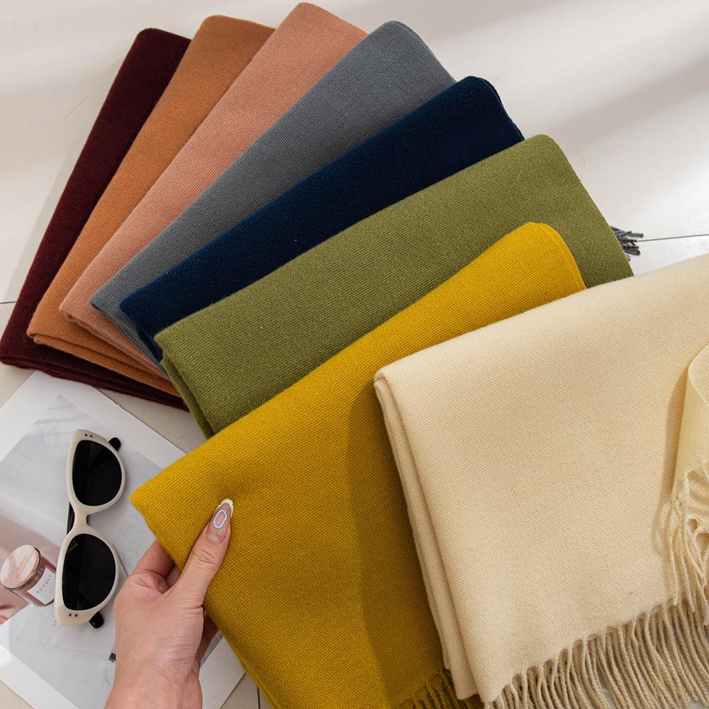 Anchor Red Scarf Autumn and Winter Korean Atmosphere Women's Versatile Imitation Cashmere Scarf Solid Color Warm Scarf Shawl