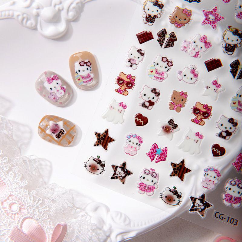 Cyansea 3D Embossed Cute Leopard Print Cat Nail Art Stickers with Headband Model 1