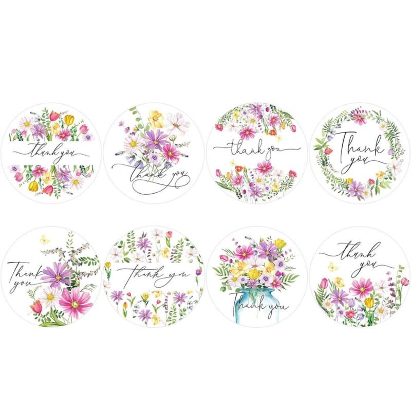 100-500Pcs Flowers Round Thank You Stickers For Supporting Small Business Seal Labels Wedding Party Stationery Stickers