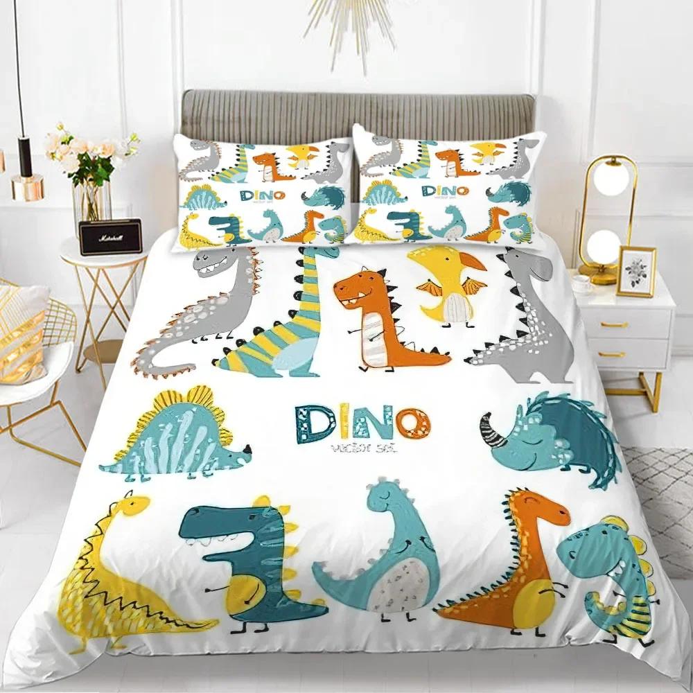 3D Small Dinosaur Cartoon Cute Simple Bedding Set Couple King Single Size for Kids Children Polyester Quilt Cover Pillow Case