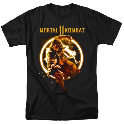 Mortal Kombat XI Скорпион Пламя Взрослая футболка 18/1 Черная Унисекс футболка XXXXL