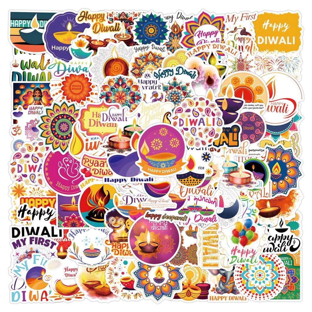 110 New Style Waterproof Diwali Graffiti Stickers for Suitcases & Phones