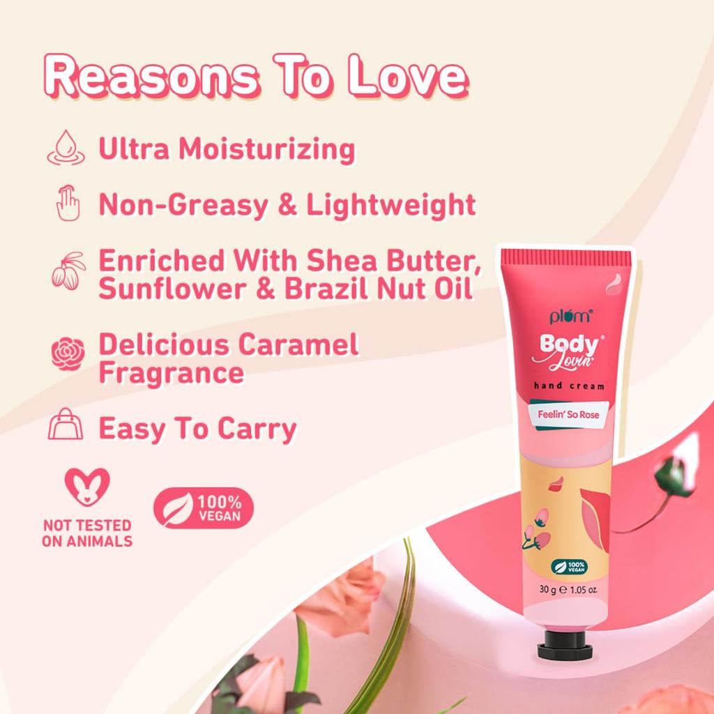 Plum BodyLovin' Feelin' So Rose Hand Cream 30G Pack of 1 | Ultra Moisturizing Non-Greasy Lightweight Travel Friendly
