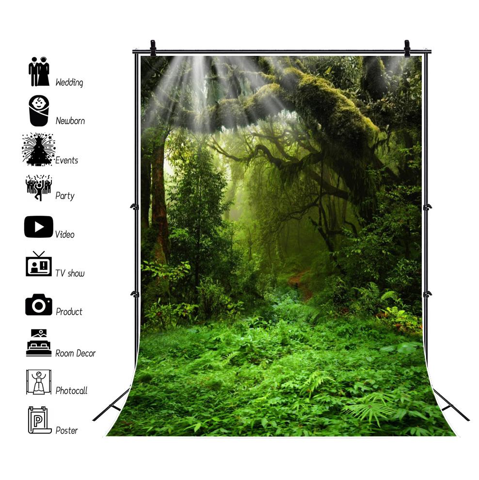 Spring Natural Scenery Forest Photography Backdrop Tropical Jungle Green Forest Tree Adventure Baby Portrait Photo Background