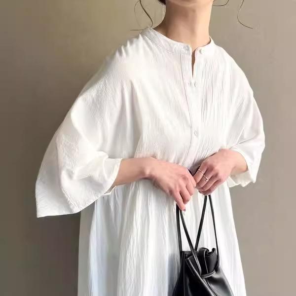 Summer new lazy casual linen-style shirt dress, women's short-sleeve shirt dress for women