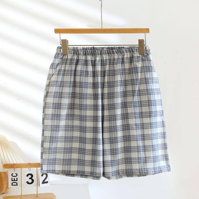 Men's Spring & Summer Cotton Plaid Pajama Shorts - Lightweight, Versatile for Home or Beach Wear.