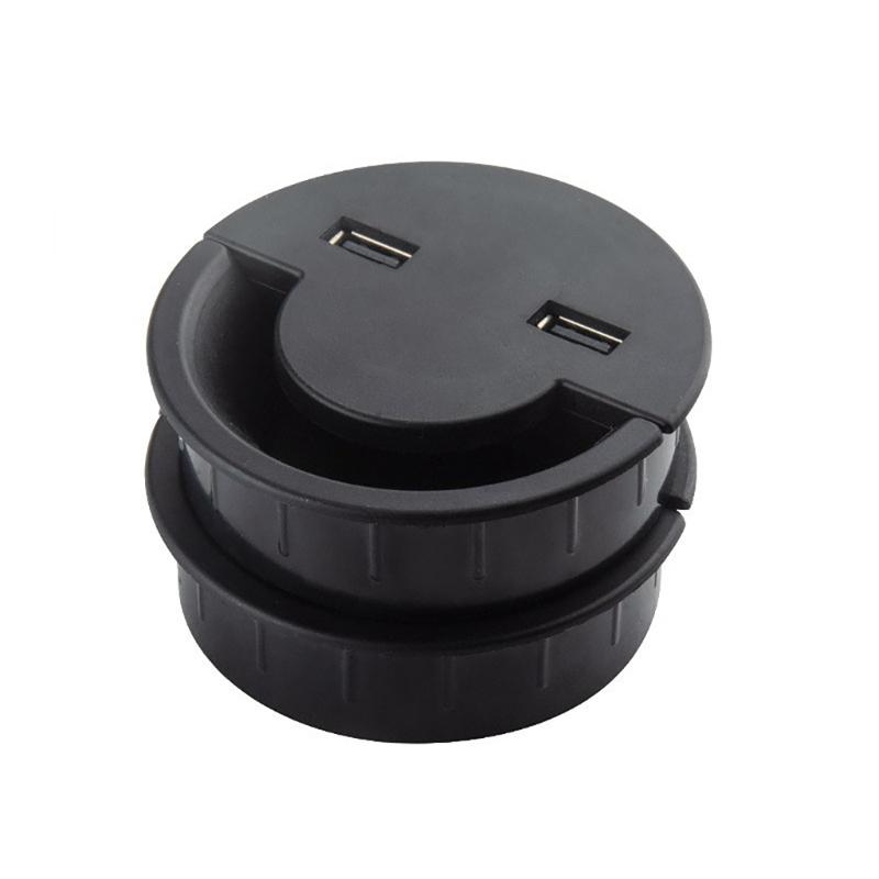 Round Wire Hole Cover Home Office Table Outlet Box Computer Desk Cord Grommet With 2 Port USB Cable Organization Case