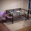(=WX000559AAB) Niedriges Bett, 140 x 200 cm, Metallbett, Ohne Matratze, Geländer, Leiter, Schreibtisch, LED-Streifen, Schwarz