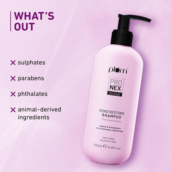 Plum ProNex Bond Restore Shampoo I Gefärbtes Haar, geschädigtes Haar, mit Keratin behandeltes Haar I mit FiberhanceTM und Quinoa | 250 ml