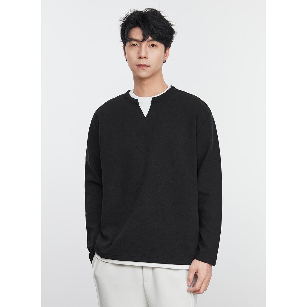 Also Stop Men's Layered V-Neck Long Sleeve Sweatshirt, 2025 Spring Loose Pullover, Light Mature Style