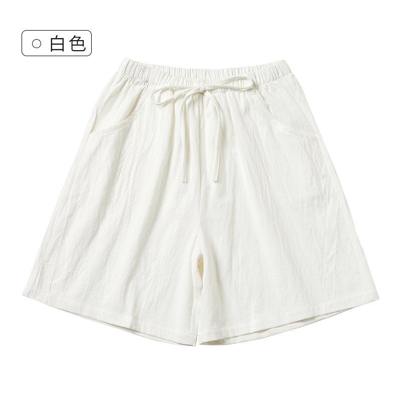 Cotton and Linen Five Quarter Pants Spring Leisure Sports Loose High Waist Wide Leg Pants Casual Shorts Women