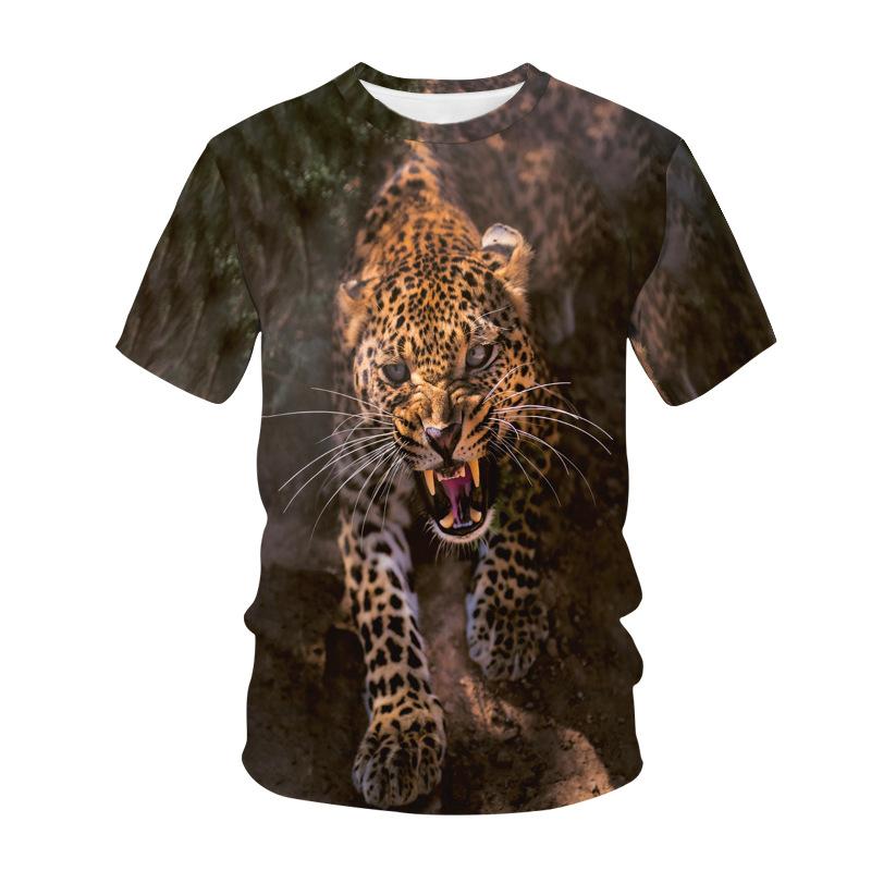 Summer Round Neck 3D Animal Cheetah Pattern Printed Top Fashionable Casual Short Sleeved Children's Boy T-shirts