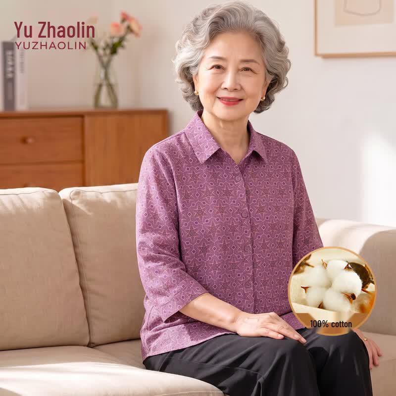YUZHAOLIN Women s Pure Cotton Summer 3/4 Sleeve Shirt 2XL