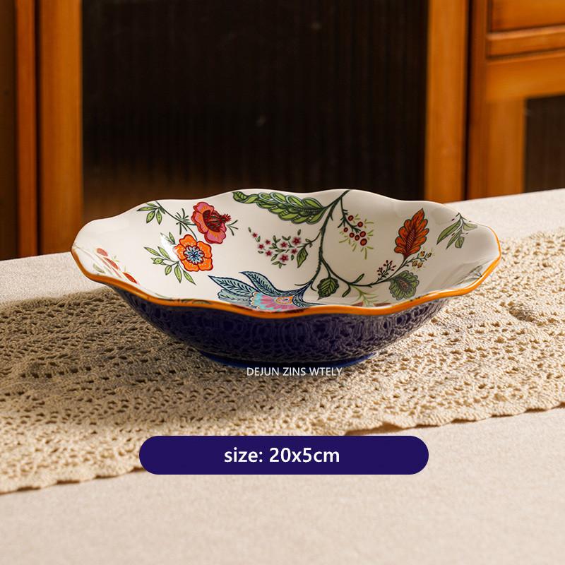 1pc Thickened Ceramic Plates Household Exquisite Noodle Bowls Chinese Ceramic Fruit Salad Plates Kitchen Tableware Accessories